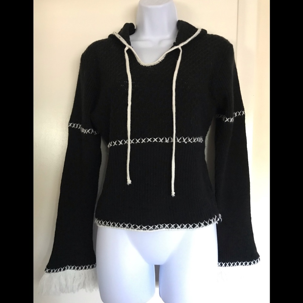 KNITS LANDING, Large size , huded  black women’s sweater long sleeves